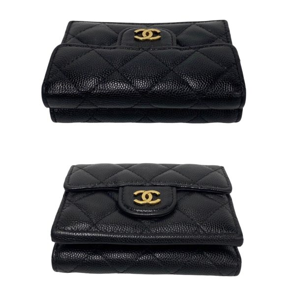 496a243361743 5 Chanel Matelasse Caviar Skin Tri Fold Wallet Black