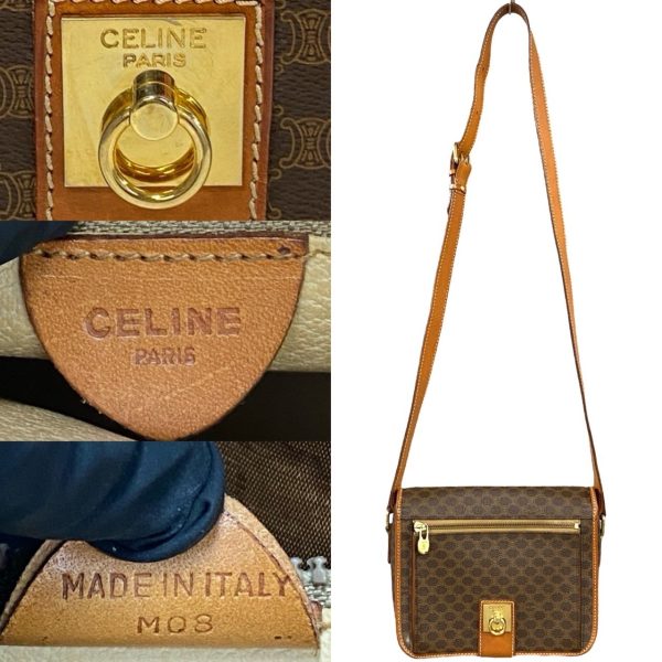 497a2179122 4 Celine Macadam Blason Triomphe Leather Shoulder Bag Pochette Brown