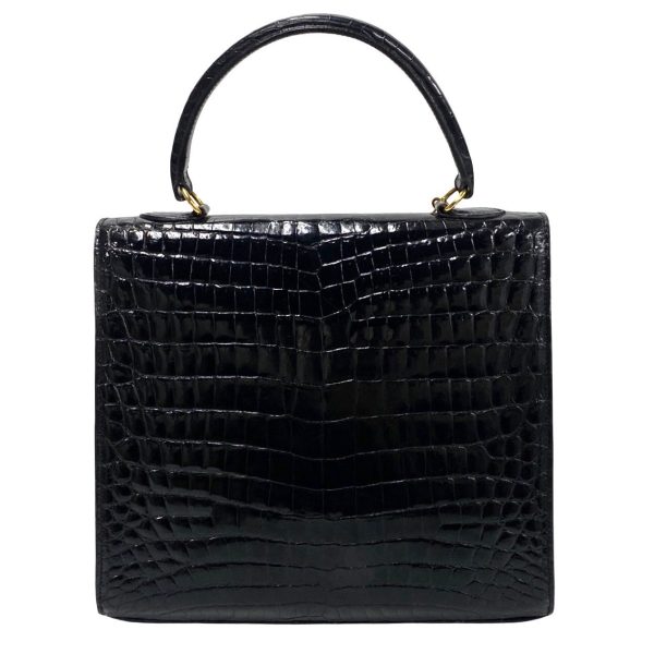 497a243054410 5 Celine Vintage Logo Ring Hardware Crocodile Leather Mini Tote Handbag Black