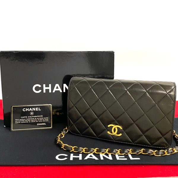 497a243419092 1 Chanel Matelasse Full Flap Lambskin Chain Mini Shoulder Bag Black