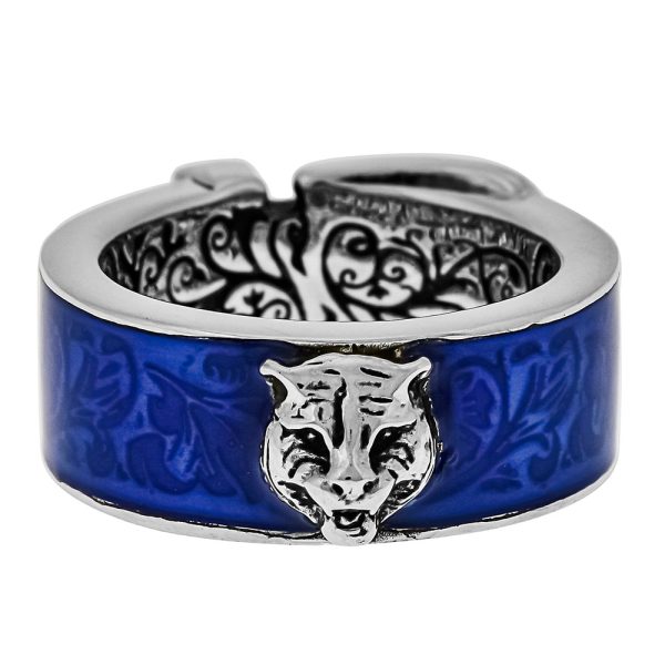 498500 j8410 8183 01 Gucci Garden Buckle Belt Cat Ring Silver Blue