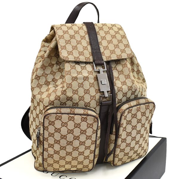 5000049884102965 1 Gucci Backpack Rucksack Jackie GG Canvas Leather Beige Dark Brown