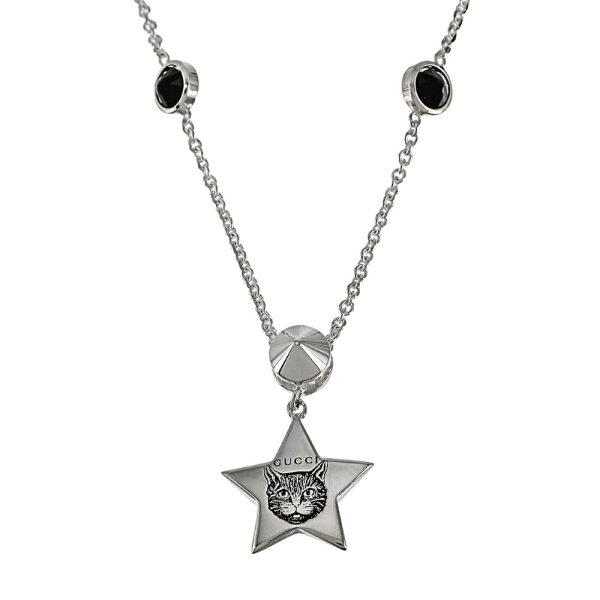 502186 i8cn0 8127 01 Gucci Blind For Love Cat Star Necklace Silver