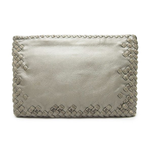 506785 1 Bottega Veneta Leather Clutch Bag Silver