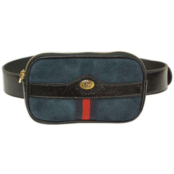 519308 8774 Gucci Ophidia GG Marmont Webbing Suede Leather Waist Pouch Black