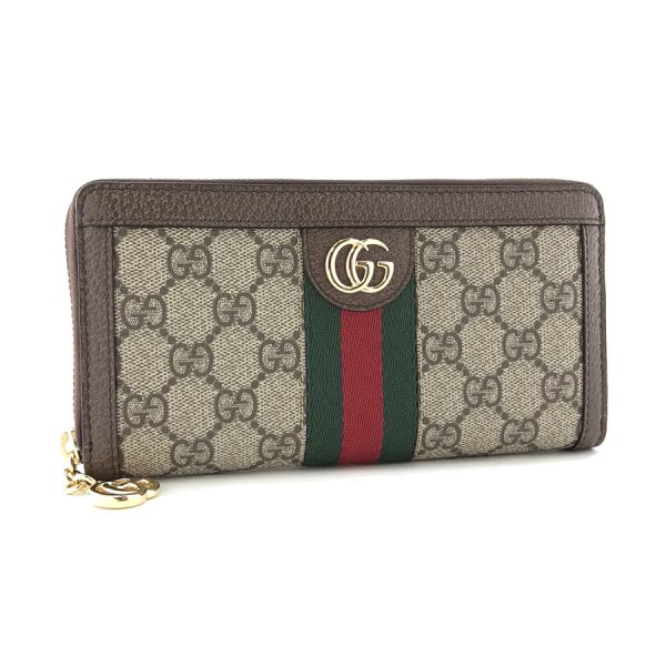 523154 96iwg 8745 01 Gucci Ophidia Web GG Supreme Logo Canvas Beige Ebony Wallet