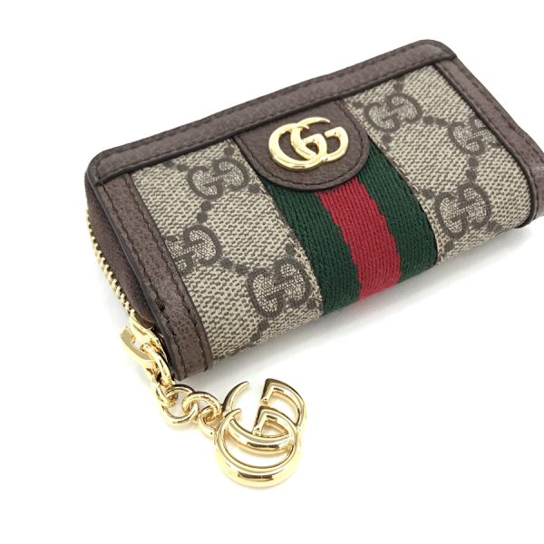 523157 96iwg 8745 04 Gucci GG Supreme Canvas Key Case Round Zipper Beige Ebony