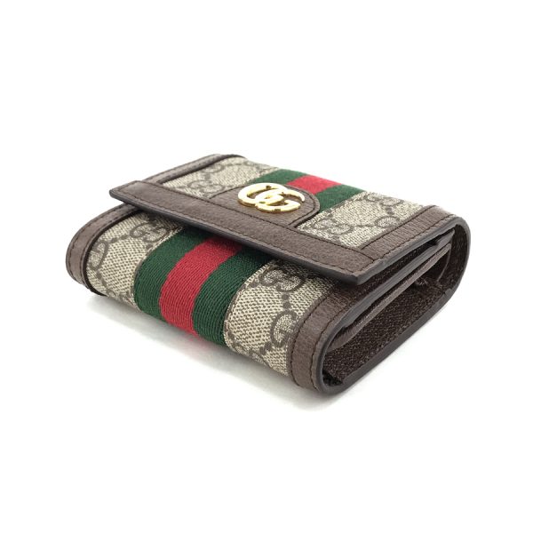 523174 96iwg 8745 03 Gucci GG Supreme Canvas Wallet Tri Fold Compact Beige Ebony Red Green Gold