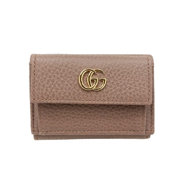 523277 cao0g 5729 01 Gucci Petite Marmont Leather Wallet Trifold Mini Compact Beige