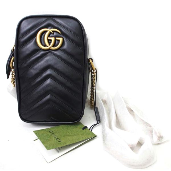 53827 1 Gucci GG Marmont Mini Chain Shoulder Bag Black