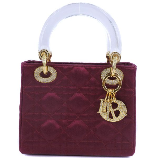 55140425 1 Christian Dior Lady Dior Mini Satin Plastic Handbag Bordeaux