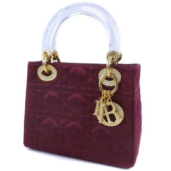 55140425 2 Christian Dior Lady Dior Mini Satin Plastic Handbag Bordeaux