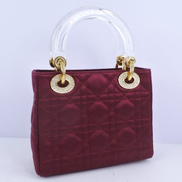 55140425 3 Christian Dior Lady Dior Mini Satin Plastic Handbag Bordeaux