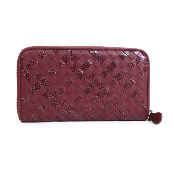 55425f 1 Bottega Veneta Round Zipper Long Wallet Intrecciato Leather Bordeaux