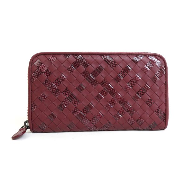 55425f Bottega Veneta Round Zipper Long Wallet Intrecciato Leather Bordeaux