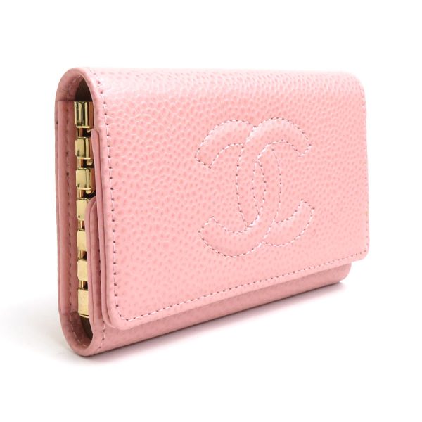 55505f 1 Chanel Caviar Skin Leather Key Case Pink