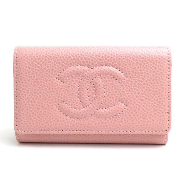 55505f Chanel Caviar Skin Leather Key Case Pink