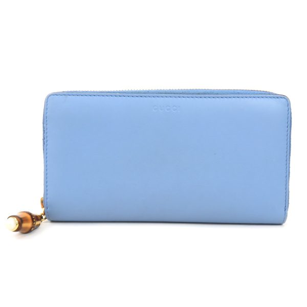 55523i Gucci Leather Round Zipper Long Wallet Blue