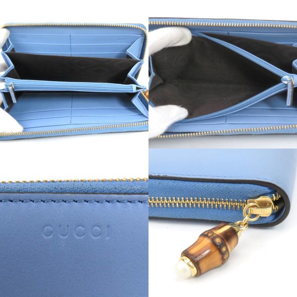 55523i 6 c Gucci Leather Round Zipper Long Wallet Blue