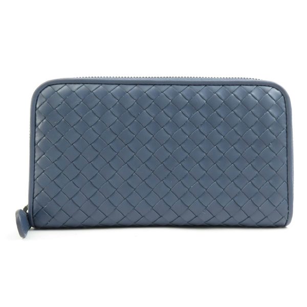 55566f Bottega Veneta Round Zipper Long Wallet Intrecciato Leather Navy