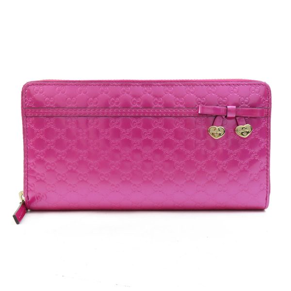 55653f Gucci Guccisima Patent Leather Round Zipper Long Wallet Pink