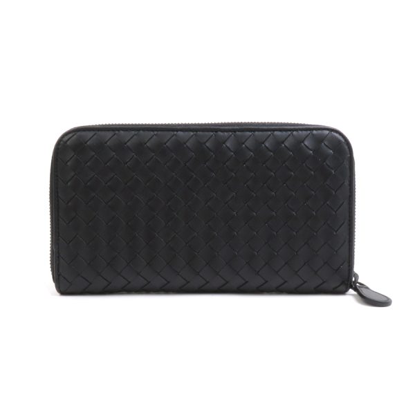 55687f 1 Bottega Veneta Round Zipper Long Wallet Intrecciato Leather Black