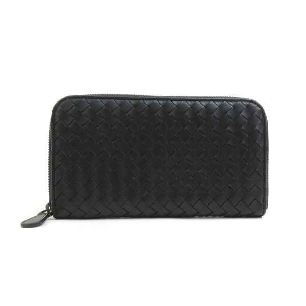 55687f Bottega Veneta Round Zipper Long Wallet Intrecciato Leather Black