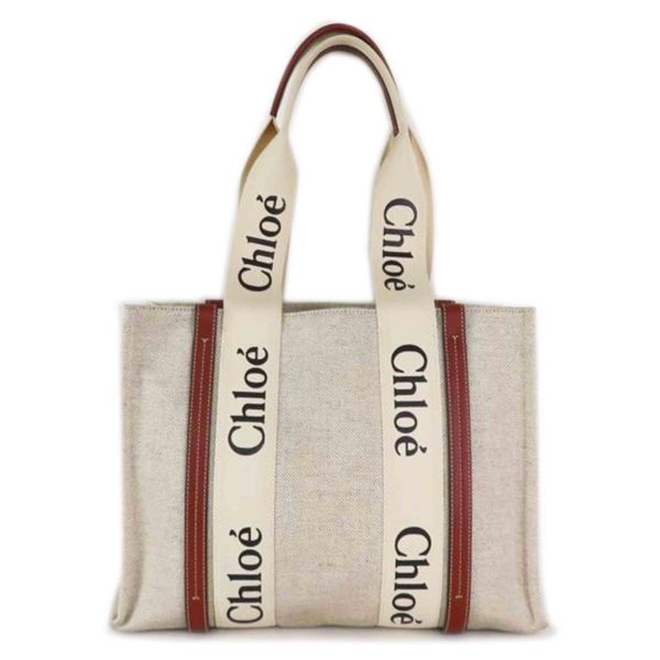 55885 1 Chloe Woody Canvas Tote Bag Beige