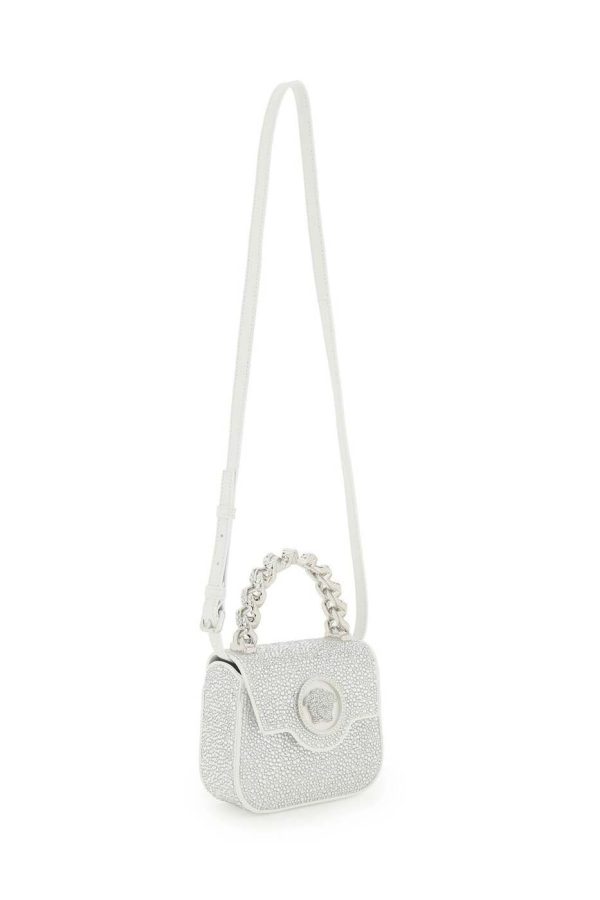 558890f1bc6bf13 ba 3 Versace Rigid Chain Handle Leather Handbag Silver