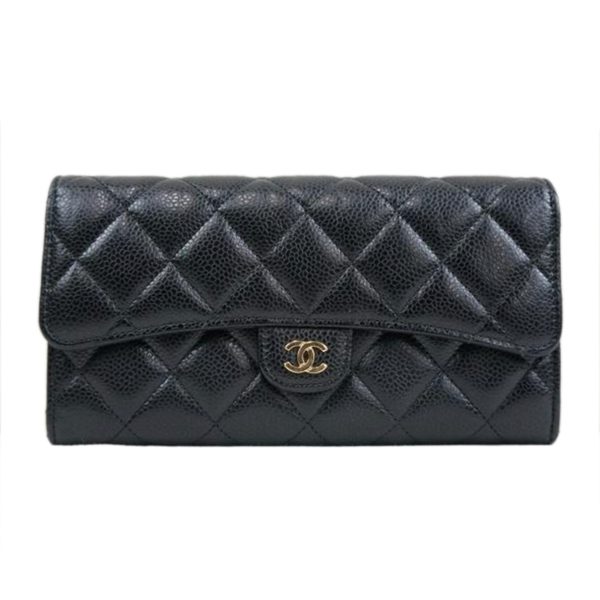 57783 1 Chanel Matelasse Large Caviar Leather Wallet Black