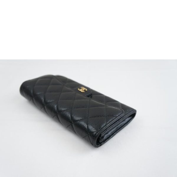 57783 3 Chanel Matelasse Large Caviar Leather Wallet Black