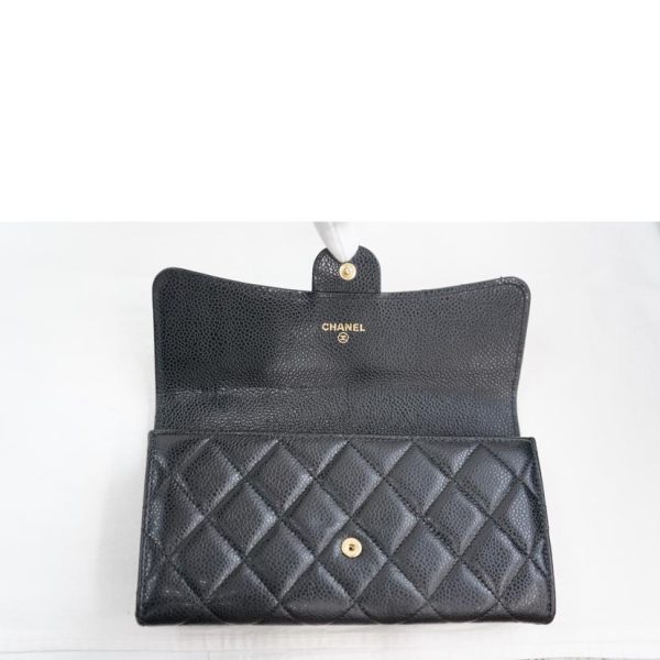 57783 4 Chanel Matelasse Large Caviar Leather Wallet Black