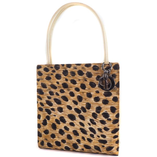 59160418 2 Christian Dior Leopard Zipper Canvas Handbag Yellow