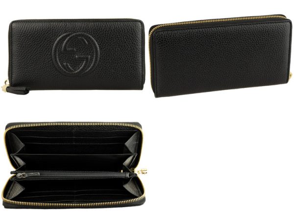 598187a7m0g1000 zzb GUCCI Wallet for Women Included Round Zipper Leather Logo Black