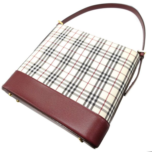 5j0108ela5 d2 Burberry Check Canvas Leather Shoulder Bag Re