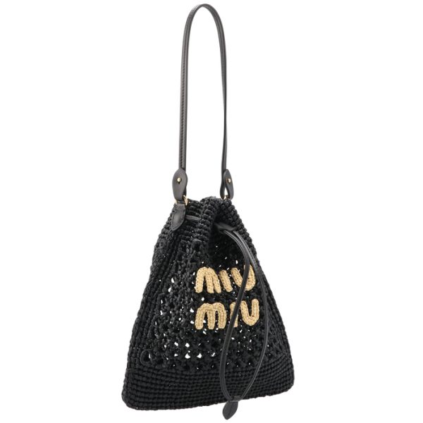 5nd0162do1889 Miu Miu Logo Drawstring Crochet Nero Naturale