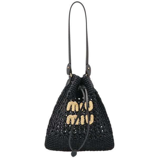 5nd0162do1889 1 Miu Miu Logo Drawstring Crochet Nero Naturale