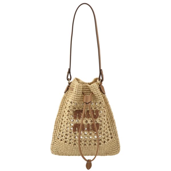 5nd0162do1a5t 1 Miu Miu Crochet Drawstring Bag Naturale Cognac