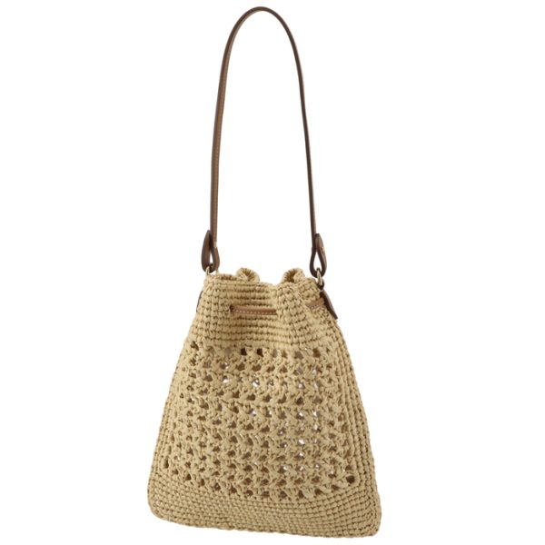 5nd0162do1a5t 2 Miu Miu Crochet Drawstring Bag Naturale Cognac