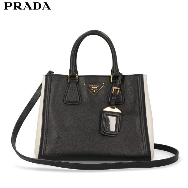 5prd16 00023 01 Prada Saffiano Handbag 2way Shoulder Black White