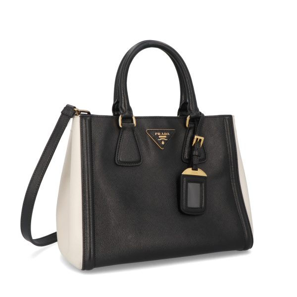 5prd16 00023 02 Prada Saffiano Handbag 2way Shoulder Black White