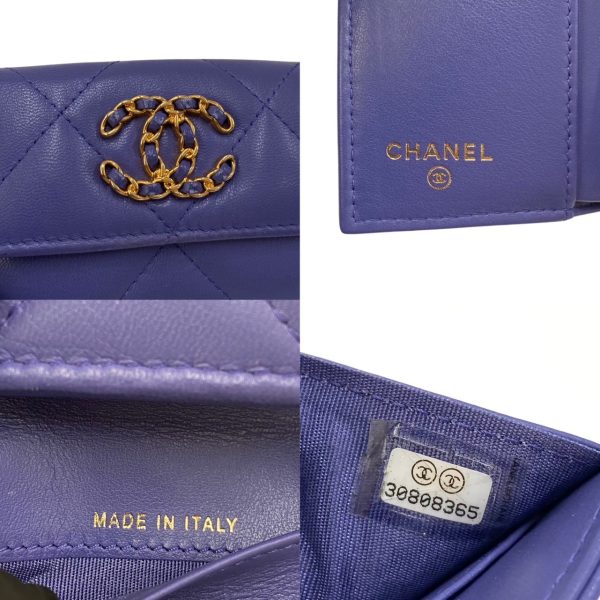 5sbg a2488685 2 Chanel 19 Matelasse Lambskin Leather Trifold Wallet Purple