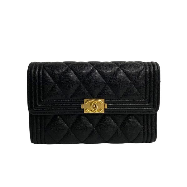 5sbk a2790506 2 Chanel Boy Matelasse Caviar Skin Leather Bifold Wallet Black