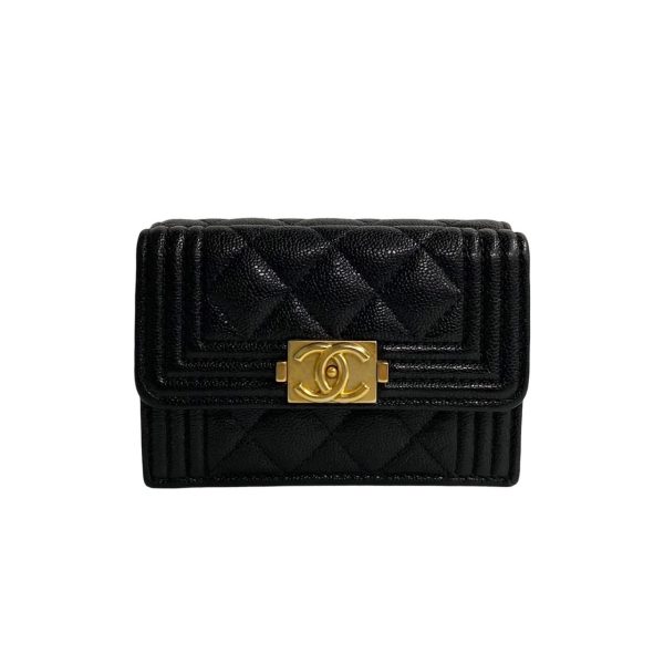 5sbl a2817239 2 Chanel Boy Matelasse Caviar Skin Leather Trifold Wallet Black