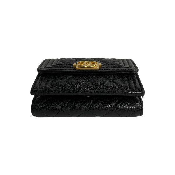 5sbl a2817239 7 Chanel Boy Matelasse Caviar Skin Leather Trifold Wallet Black