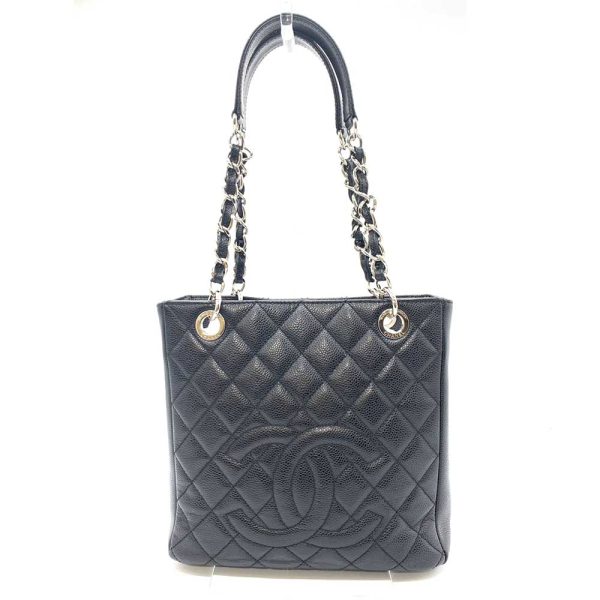 6 cha231130 1ta Chanel Pst Chain Matelasse Coco Mark Leather Tote Bag Black