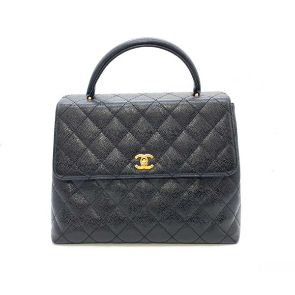 6 cha231208 1ta Chanel Matelasse Kelly Type Caviar Skin Handbag Black