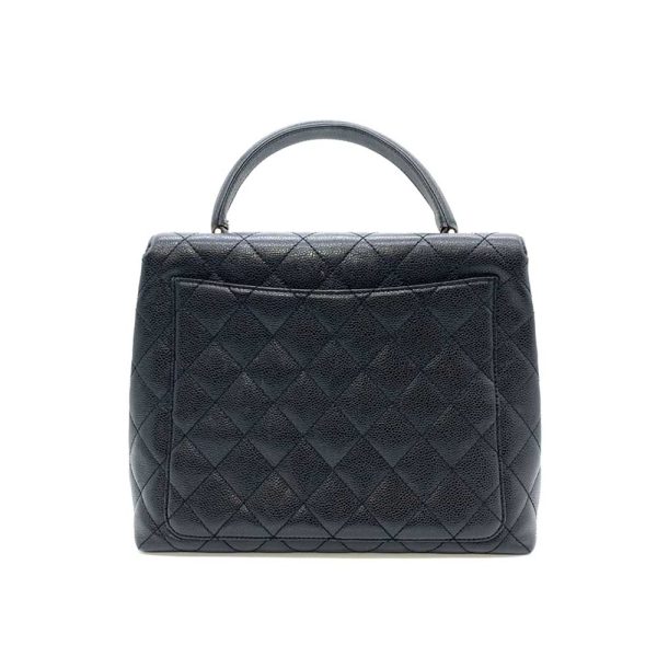 6 cha231208 1ta 01 Chanel Matelasse Kelly Type Caviar Skin Handbag Black