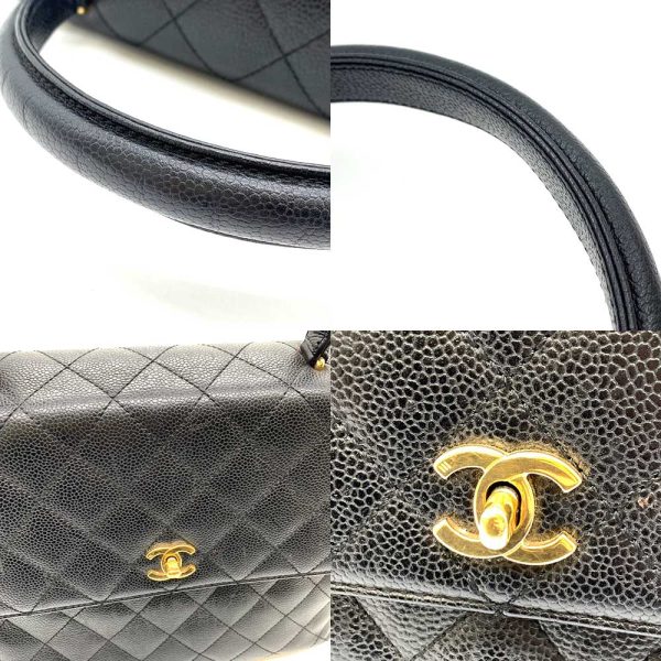 6 cha231208 1ta 04 Chanel Matelasse Kelly Type Caviar Skin Handbag Black