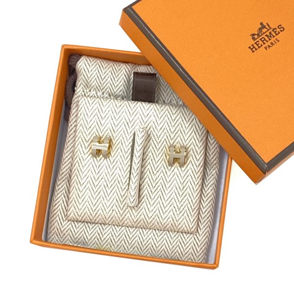 608002f55 06 Hermes Pop Ash Mini Earrings Marron Glace Beige Gold